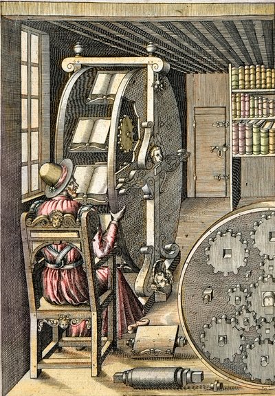 旋转桌--出自阿戈斯蒂诺-拉梅利(1531-1608)的《多样化和艺术化的机器》--巴黎1588年 作者 阿戈斯蒂诺·拉梅利（Agostino Ramelli）