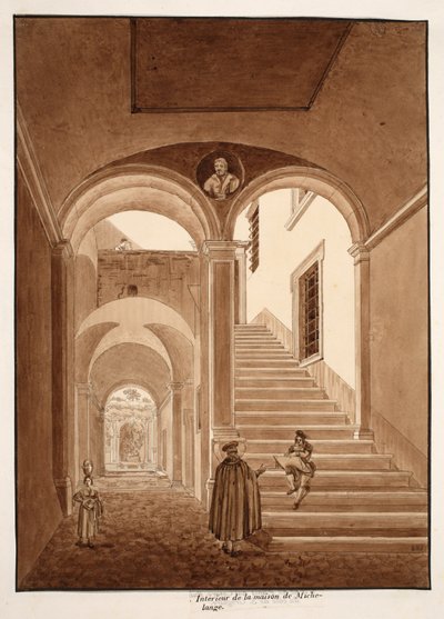 1833年米开朗基罗之家的内部（用棕色水洗蚀刻） 作者 Agostino Tofanelli