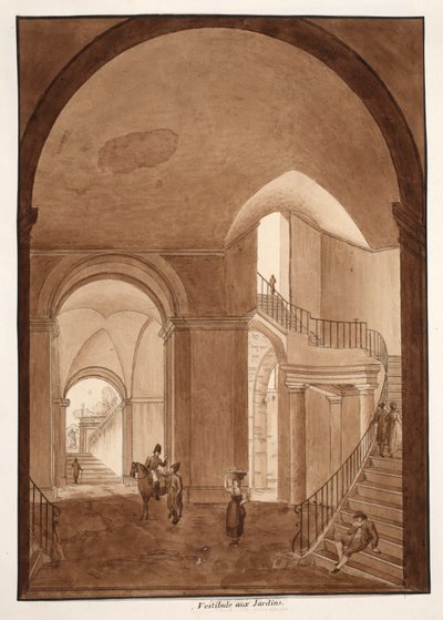 Palazzo Caetani all&39;Orso的花园前厅，1833年（用棕色水洗蚀刻） 作者 阿戈斯蒂诺·托法内利
