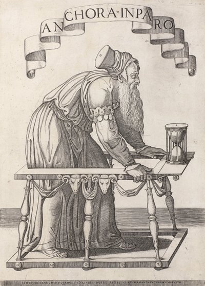 老年寓言
Anchora inparo（物品上的标题） 作者 Girolamo Fagiuoli（归因于）