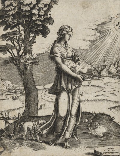 Cumaean Sybil，1516年（在纸上雕刻） 作者 阿戈斯蒂诺·韦内齐亚诺