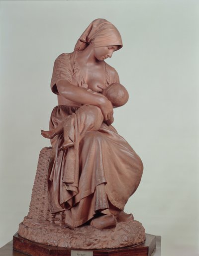 农民妇女护理婴儿，1873年（兵马俑）（详见183878） 作者 艾梅·朱尔斯·达卢
