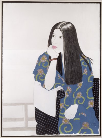 蓝色和服，1995年（墨水，wc，水粉和木炭在纸上） 作者 艾伦·伯恩