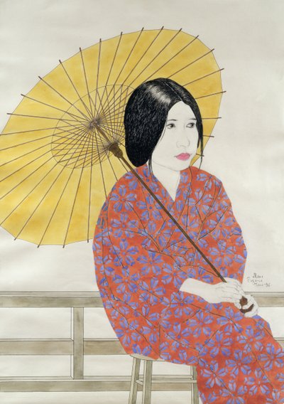 伞，1996年（墨水，卫生纸，水粉和纸上的木炭） 作者 艾伦·伯恩