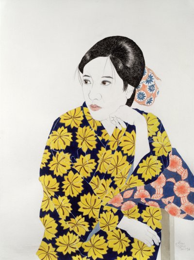 黄色和服，1996年（墨水，卫生纸，水粉和纸上的木炭） 作者 艾伦·伯恩