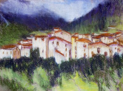 高山风景，阿尔贝里科·巴尔比·瓦利埃（Alberico Balbi Valier，约 1869-1910 年）创作，纸上粉彩，24x32 厘米。 意大利 作者 阿尔贝里科·巴尔比·瓦利埃