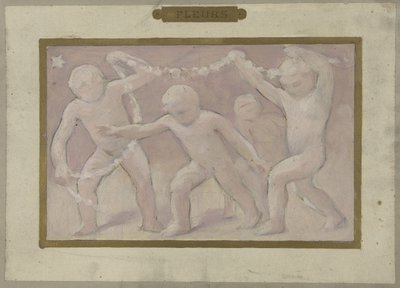 巴黎市政厅节日厅草图：花卉，1889 至 1895 年间（纸面油画） 作者 阿尔伯特·奥伯特