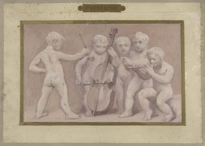 巴黎市政厅节日厅草图：音乐，1889 至 1895 年间（铅笔油画，纸张） 作者 阿尔伯特·奥伯特