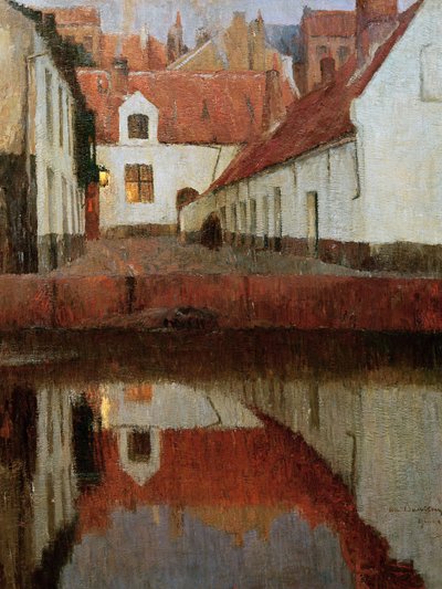 水的边缘的小镇，在黄昏，1899年 作者 Albert Baertsoen