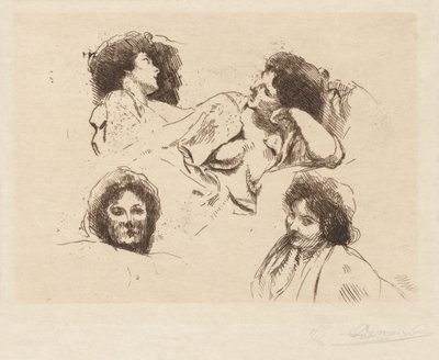 四个女人头：《幸福岛》的研究。 作者 Albert Besnard