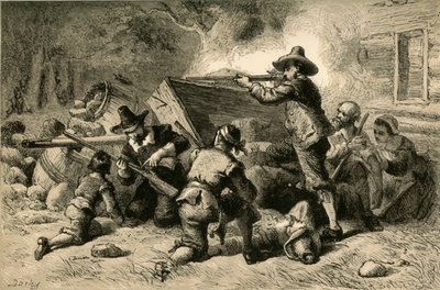 弗吉尼亚人捍卫自己反对印第安人，1877年。 作者 阿尔伯特·鲍贝特