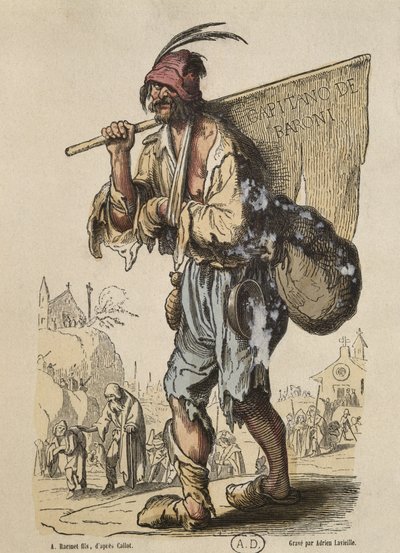 Jacques Callot（1592-1635）雕刻的Adrien Lavieille（1818-62）（彩色版画）后的波希米亚船长 作者 阿尔伯特·查尔斯·奥古斯特·拉西内