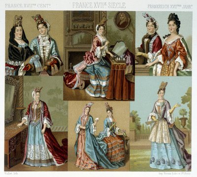 Fashion and hairdressing in France in the 18th century - in “” Le costume historique”” by Racinet, late 19th century 作者 阿尔伯特·查尔斯·奥古斯特·拉西内