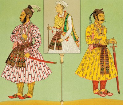 莫卧儿帝国的高级官员，石版画，出自《历史服饰》第一卷，奥古斯特-拉西内（1825-1893）著，巴黎。 作者 Albert Charles August Racinet