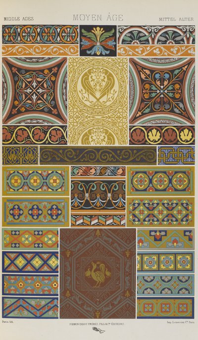 中世纪，板块41来自《多色装饰品》。一百个金、银和彩色的盘子 作者 阿尔伯特·查尔斯·奥古斯特·拉西内