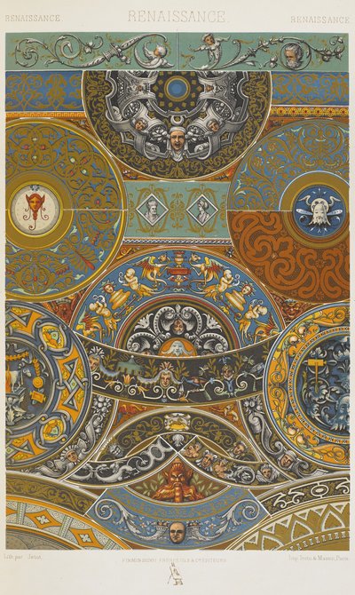文艺复兴时期，第 59 幅来自“多色装饰品：一百个金、银和彩色盘子” 作者 阿尔伯特·查尔斯·奥古斯特·拉西内