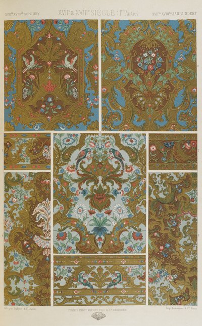 十七和十八世纪，板块86，来自《多色装饰品》。一百个金、银和彩色的板块 作者 阿尔伯特·查尔斯·奥古斯特·拉西内