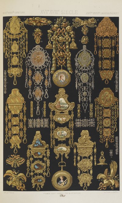 XVII 和 XVIII 世纪，“多色装饰品：一百个金、银和彩色板”中的第 94 页 作者 阿尔伯特·查尔斯·奥古斯特·拉西内