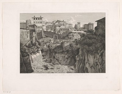 蒂沃利的景色，远处是维斯塔神庙 Tempio di Vesta a Tivoli dirimpetto la Cascata 的位置（物体上的标题） Malerian radirte Prospekte aus Italien（系列标题） 作者 阿尔伯特·克里斯托弗去世