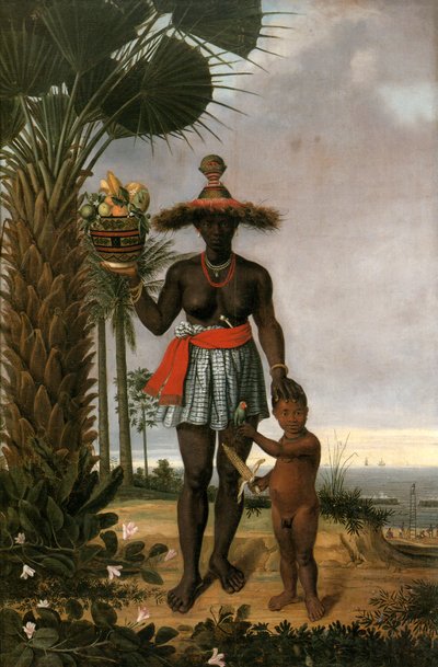 法语: Portrait de femme noire avec enfant et panier 美国妇女肖像 作者 阿尔伯特·埃克豪特