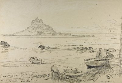 康沃尔郡圣迈克尔山，约1870-80年（船上有铅笔，墨水和蜡笔） 作者 阿尔伯特·古德温