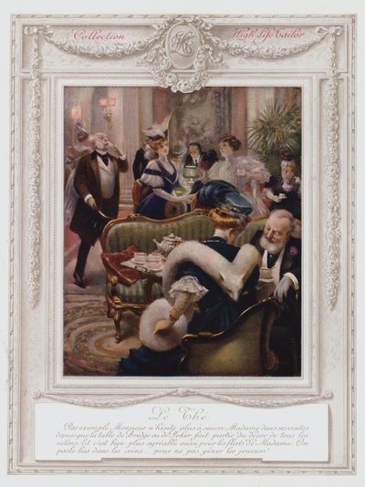 Belle Epoque Paris, 时尚女士喝茶（彩色石版画） 作者 阿尔伯特·纪尧姆