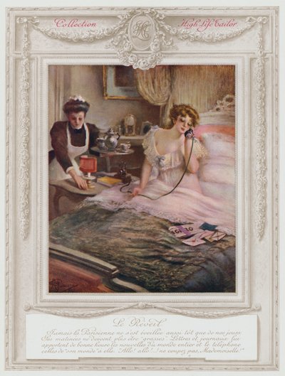 Belle Epoque Paris，醒来的时尚女士（彩色石版画） 作者 阿尔伯特·纪尧姆