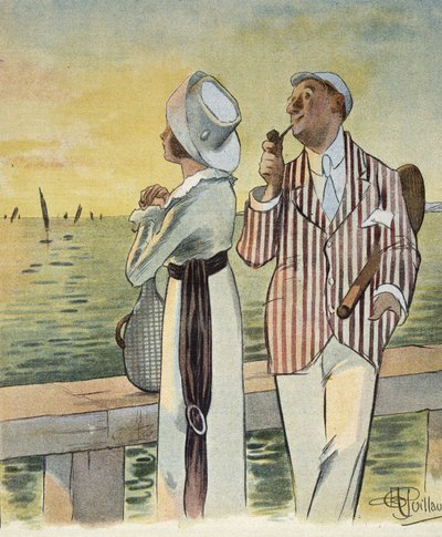 黄昏时的调情——阿尔伯特·纪尧姆（1873-1942 年）在 1912 年 8 月的“Le Rire”中作画 作者 阿尔伯特·纪尧姆