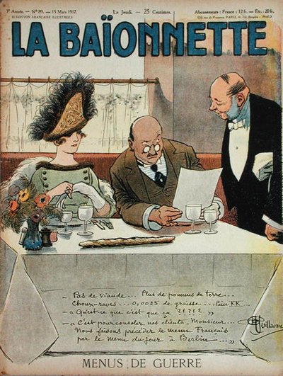 战争的菜单，来自La Baionnette，1917年3月15日 作者 阿尔伯特·纪尧姆