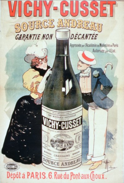 Vichy-Cusset矿泉水的广告海报，巴黎（彩色平印）。 作者 阿尔伯特·纪尧姆