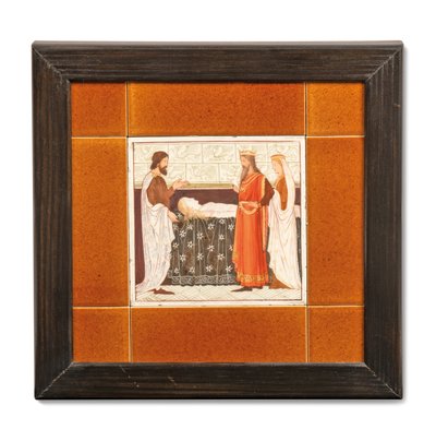 绘有中世纪场景的瓷砖，约 1880-99 年（彩绘陶瓷） 作者 阿尔伯特·约瑟夫 (attr.to) Moore