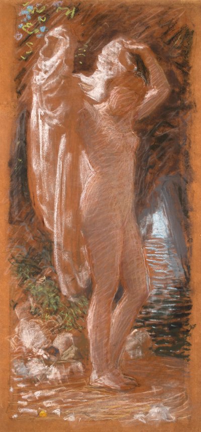研究《沐浴者》，c.1891（米黄色纸上的彩色粉笔） 作者 阿尔伯特·约瑟夫·摩尔