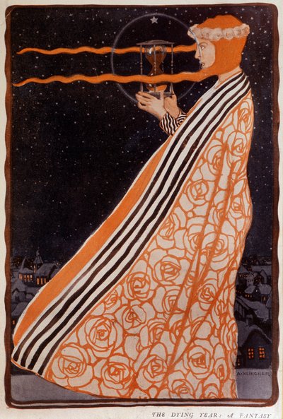 一个女人拿着沙漏，sd。 20世纪初。 克林纳·阿尔伯特 (1869-1912) 插图 作者 阿尔伯特·克林格