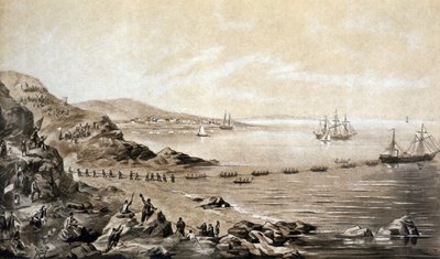 安装爱尔兰和加拿大之间的第一条跨大西洋电报电缆（1857 年），Albert Kruger 约 1870 年雕刻 作者 阿尔伯特克鲁格