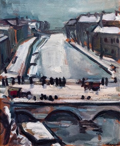 塞纳河上的冬桥，约 1906 年（纸板油画） 作者 阿尔伯特·马尔凯