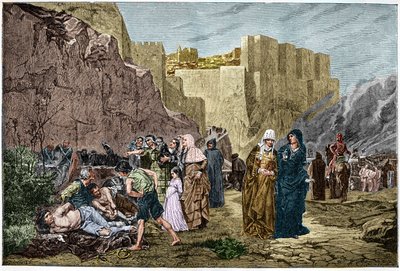 Albigensian Crusade - 对囚犯的侮辱 - - 1211 年对 Albigesian 的十字军东征。 在 Albert Maignan 的画后雕刻的对囚犯的侮辱 作者 艾伯特·皮埃尔·雷内（后）迈尼昂