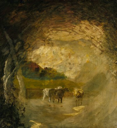 有树木和牛的风景，1897年以前。 作者 阿尔伯特·平克汉姆·赖德