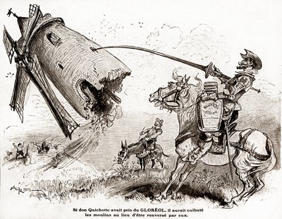 堂吉诃德为强化 Globeol 做的广告，1916 年左右（插图） 作者 阿尔伯特·罗比达