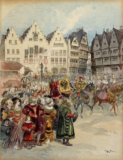 Election of Charles V (1500-1558) as Emperor of Germany on 28 June 1519. The seven elector