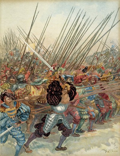 第五次意大利战争（1515-1516）。瑞士人对弗朗索瓦一世（1494-1547）及其威尼斯盟友在马里尼昂（意大利）的武器发起冲锋 作者 阿尔伯特·罗比达