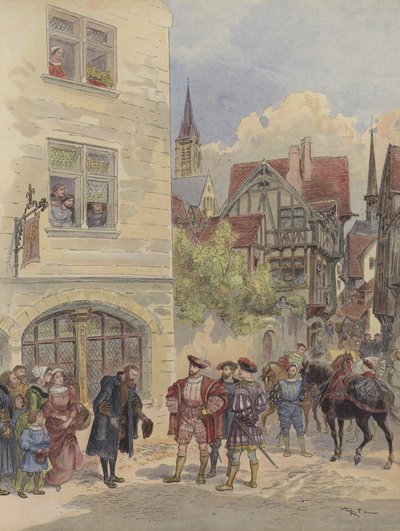 Francois Ier在他的印刷机门口被Estienne收到，位于巴黎Saint-Jean-de-Beauvais路的Olivier地址 作者 阿尔伯特·罗比达