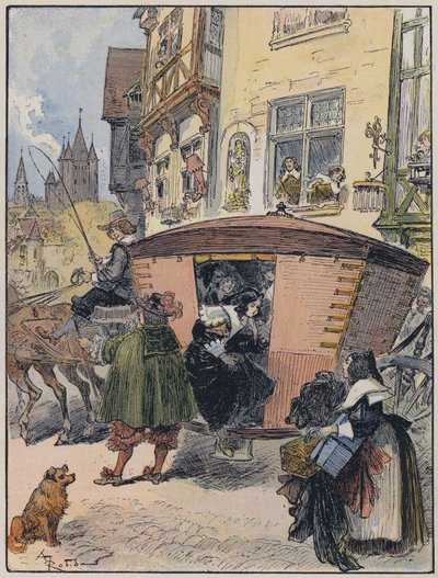 Illustration for Le Capitaine Bellormeau by and illustrated by A Robida (colour litho) 作者 阿尔伯特·罗比达