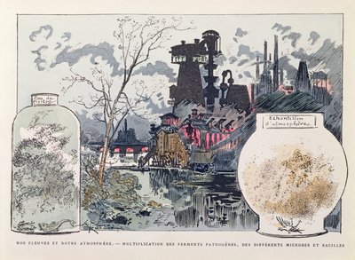 工业污染，插图来自&39;二十世纪，La Vie Electrique&39;，c。 1890年（彩色雕刻） 作者 阿尔伯特·罗比达