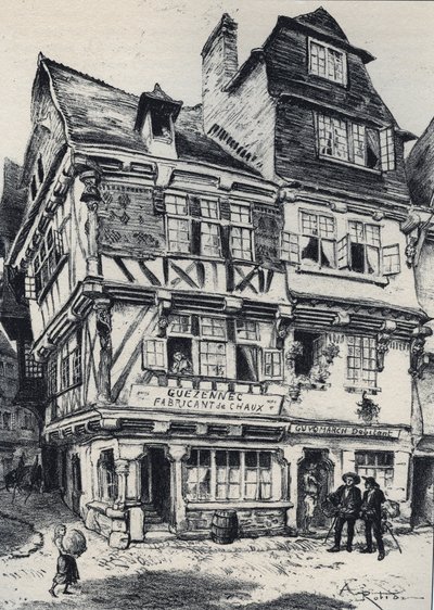 La venelle aux pastes in Morlaix - La vieille France - La Bretagne - 文本、图画和石版画，作者Albert Robida (1848-1926)，无日期 19世纪末 作者 阿尔伯特·罗比达