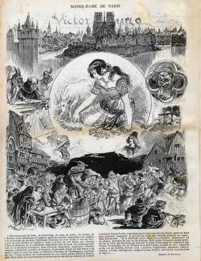 维克多-雨果（1802-1885）的《巴黎圣母院》（Notre-Dame de Paris）由阿尔伯特-罗比达（1848-1926）在1902年的 "Le rire "中绘制。 作者 阿尔伯特·罗比达