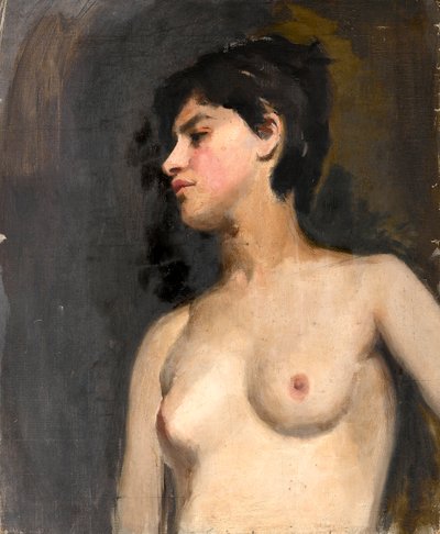 女性半裸，黑色背景。约1880年 作者 阿尔伯特·德·贝勒罗什