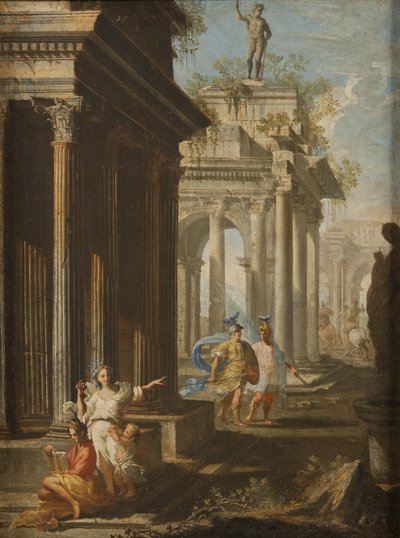 在科林斯寺庙的女孩读书，c.1710 作者 阿尔贝托·卡列里（Alberto Carlieri）