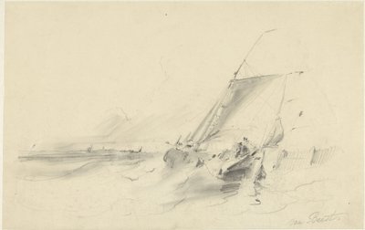 湍急水流中的驳船海景 作者 阿尔贝图斯·范·比斯特
