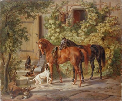 门口的马"，1843年。 作者 阿尔布雷希特·亚当
