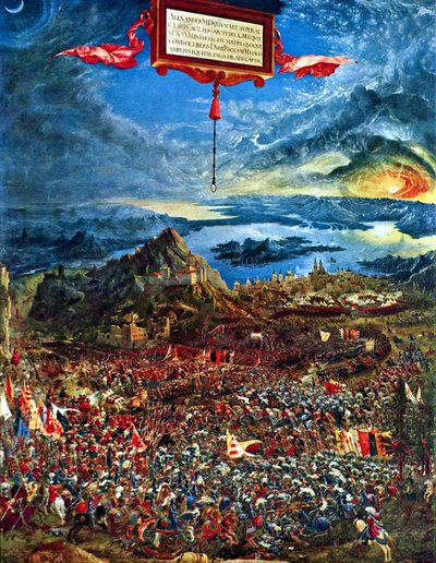德语：Historienzyklus: Alexanderschlacht (Schlacht bei Issus) 亚历山大在伊苏斯之战 作者 阿尔布雷希特·阿尔特多夫（Albrecht Altdorfer）